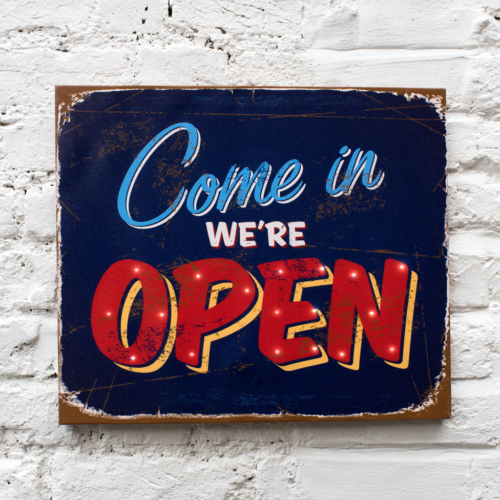 Come In Were Open Light Up Sign Rex London Dotcomtshop