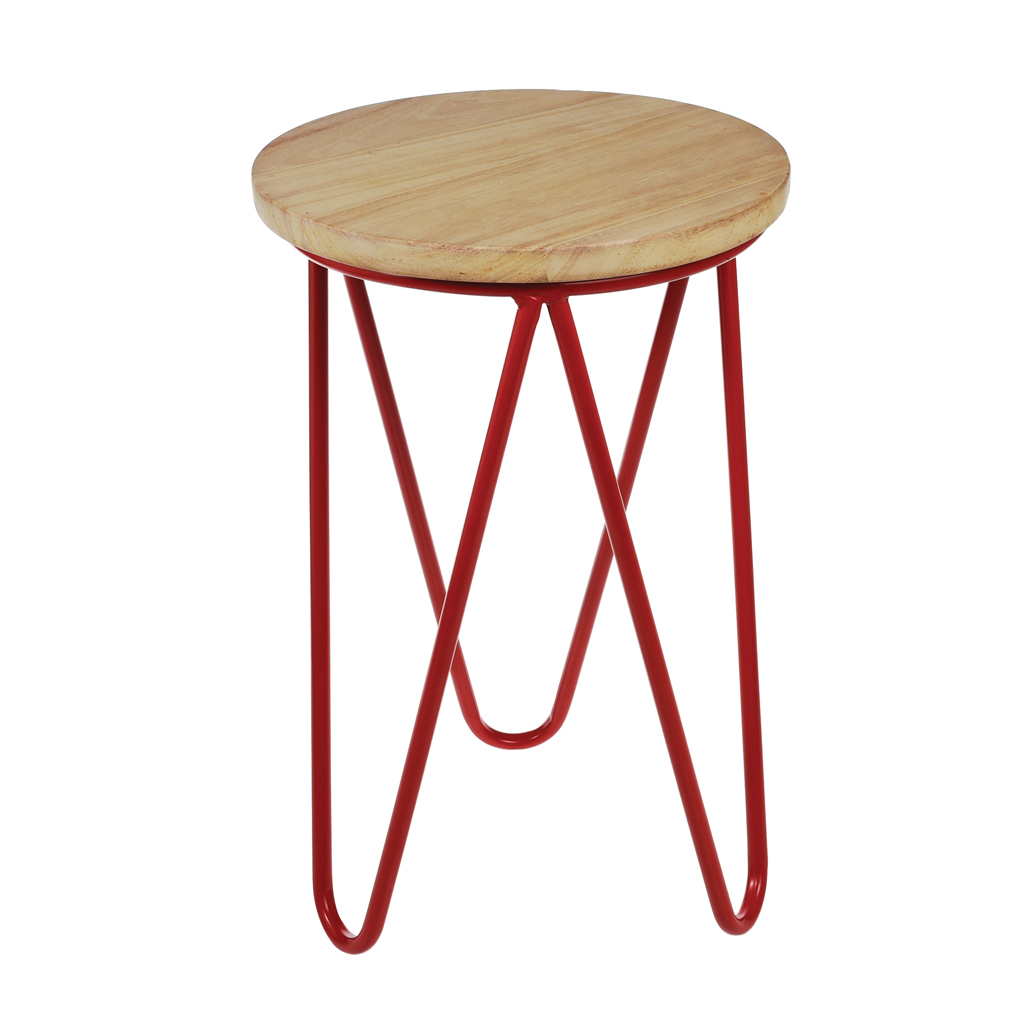 Red Fifties Style Wooden Stool Rex London