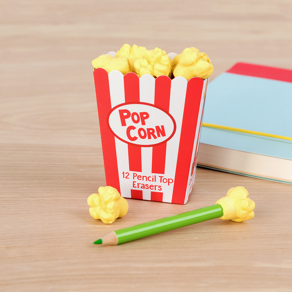 Popcorn Pencil Top Erasers (box Of 12) Rex London