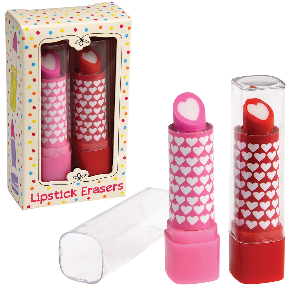 Set Of 2 Lipstick Shaped Rubbers Rex London