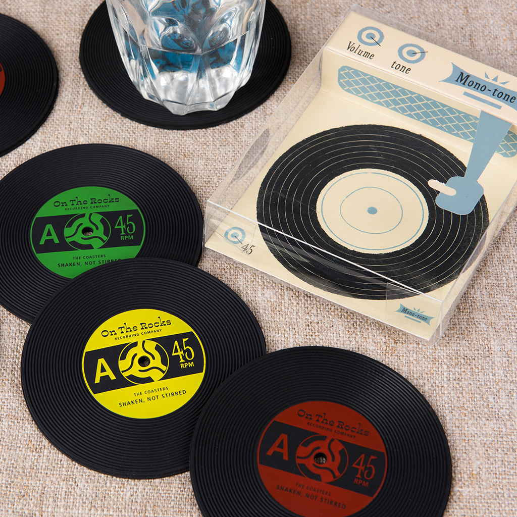 Set Of Six Silicone "Record" Coasters Rex London