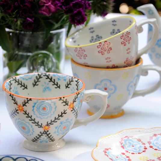 Stoneware Tea Cup Medina Blue Tile Rex London