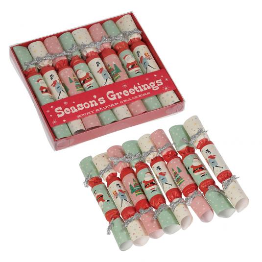 Set Of 8 Festive Family Christmas Saucer Crackers Rex London