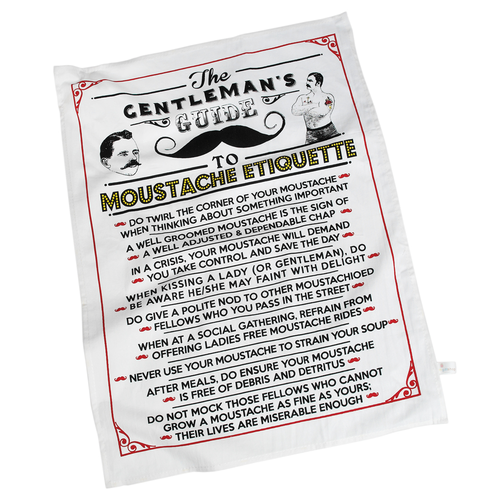 Moustache Etiquette Cotton Tea Towel In Gift Box Rex London