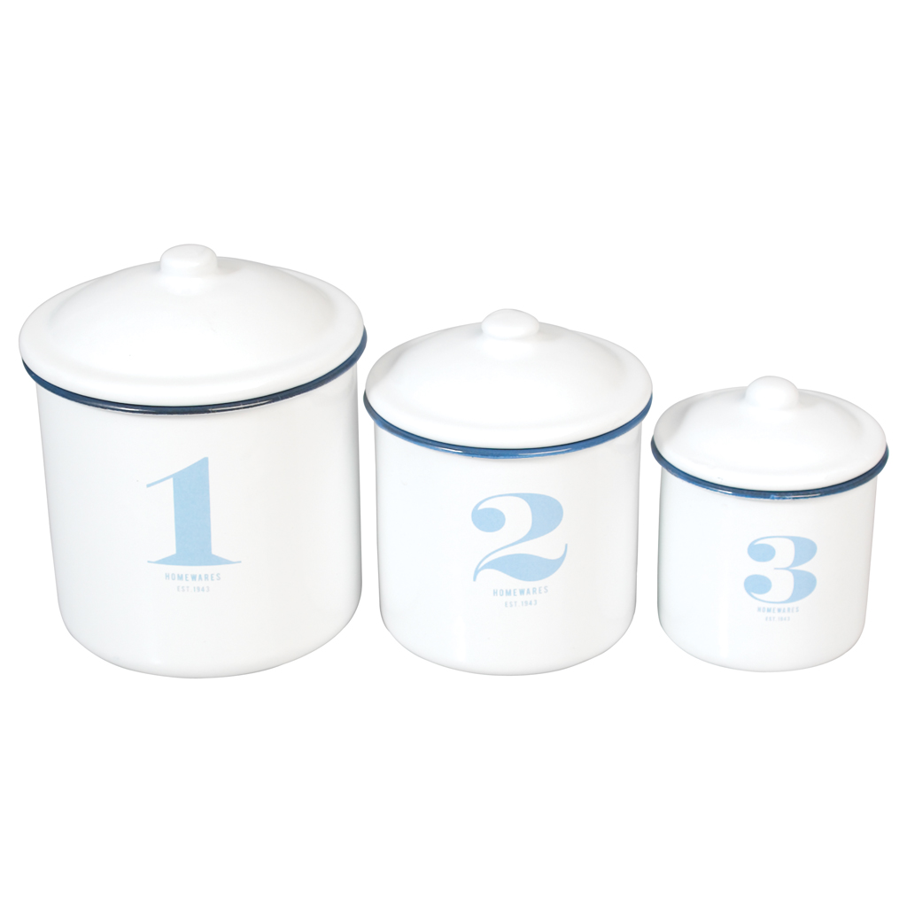 Set Of 3 Stacking Enamel Storage Containers Rex London