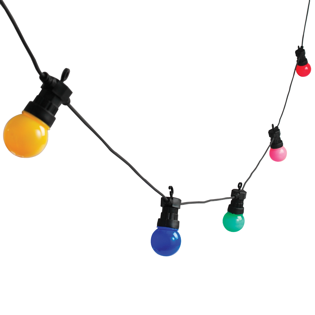 String Of 10 Multicoloured Festoon Lights British Standard 3 Pin Plug