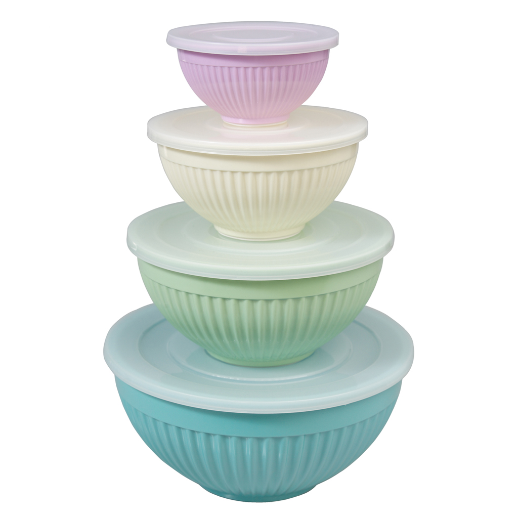 Set Of 4 Ridged Melamine Stacking Bowls With Lids Rex London