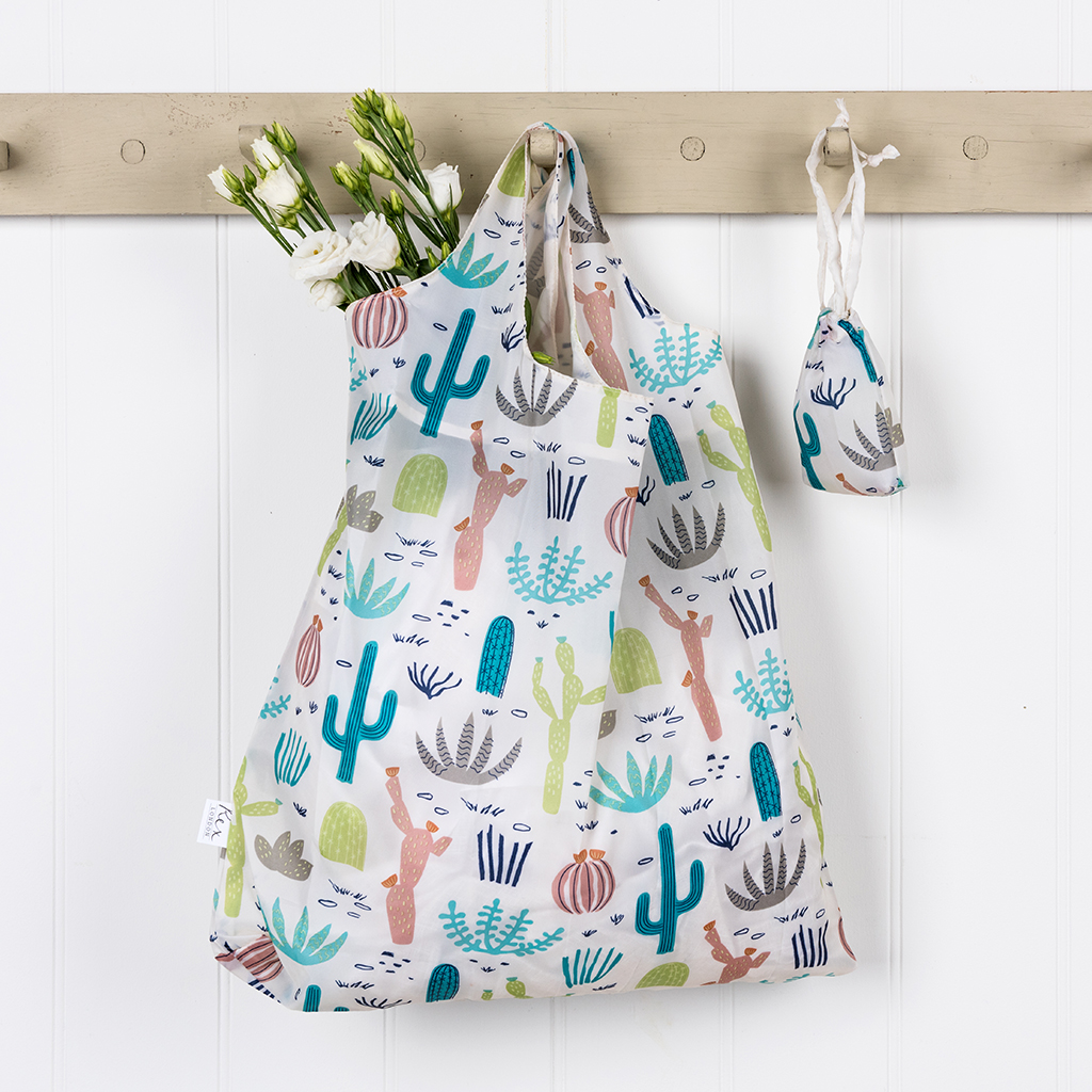 Desert In Bloom Foldaway Ping Bag Rex London Dotcift Cactus Print Foldaway Ping Tote Bag
