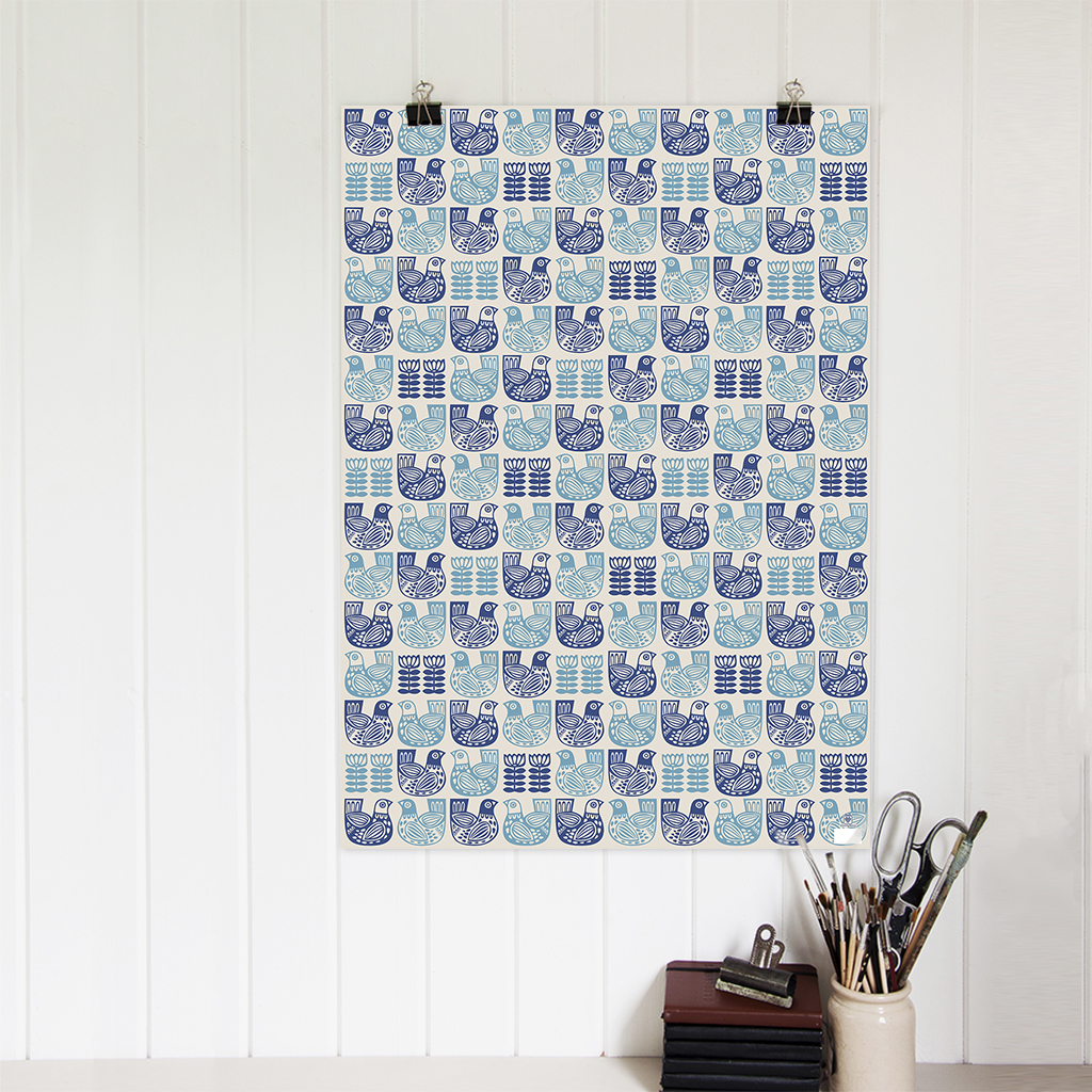 Folk Bird Wrapping Paper 5 Sheets