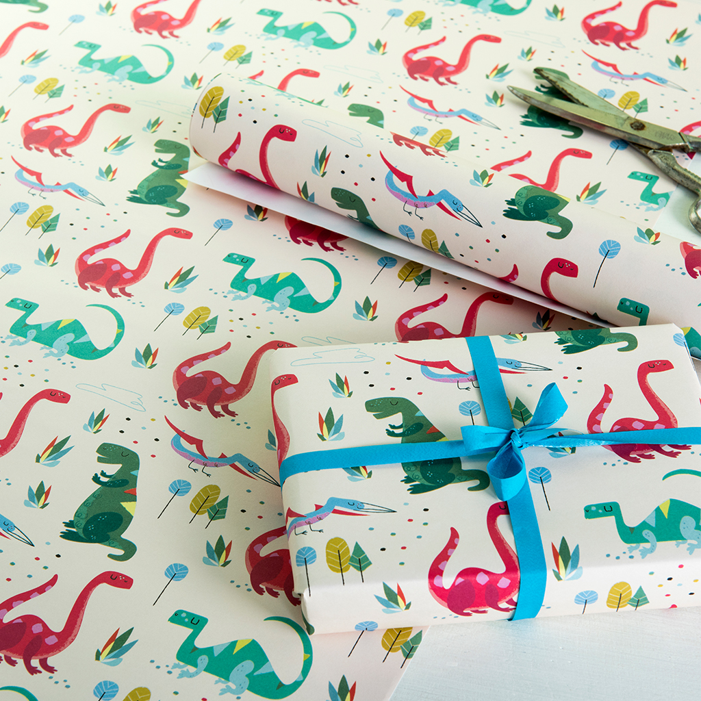 Green Dinosaur Wrapping Paper (5 Sheets) Rex London