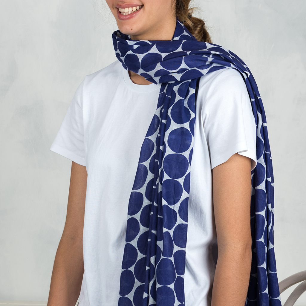 Indigo Spot Cotton Scarf Rex London