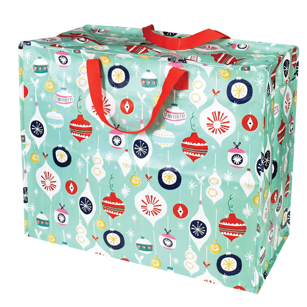 Jolie Noel Jumbo Bag Rex London Dotcift Christmas Baubles Print Mint Green Reusable Jumbo Storage Bag