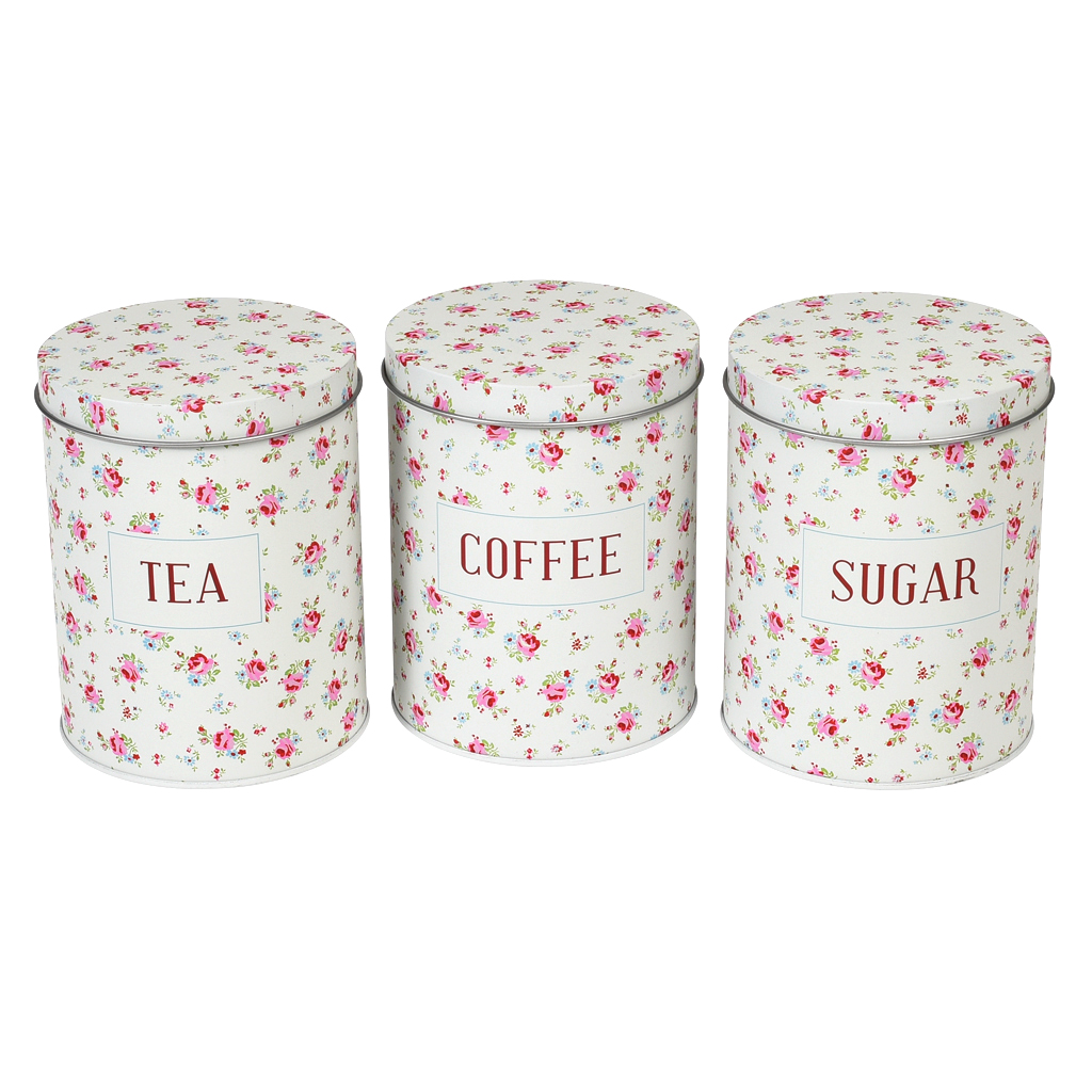 La Petite Rose Set Of 3 Tea Coffee Sugar Tins Rex London
