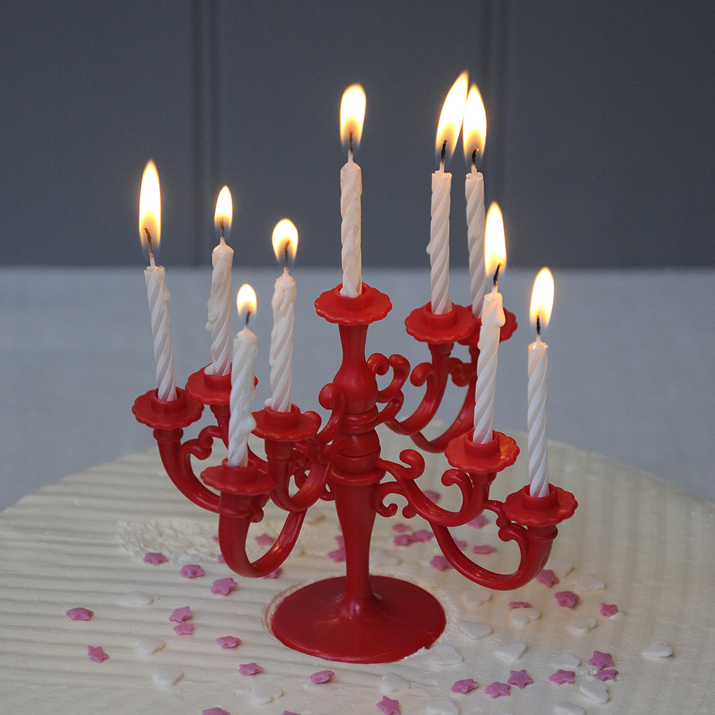 Celebration Cake Red Candelabra With Candles Rex London