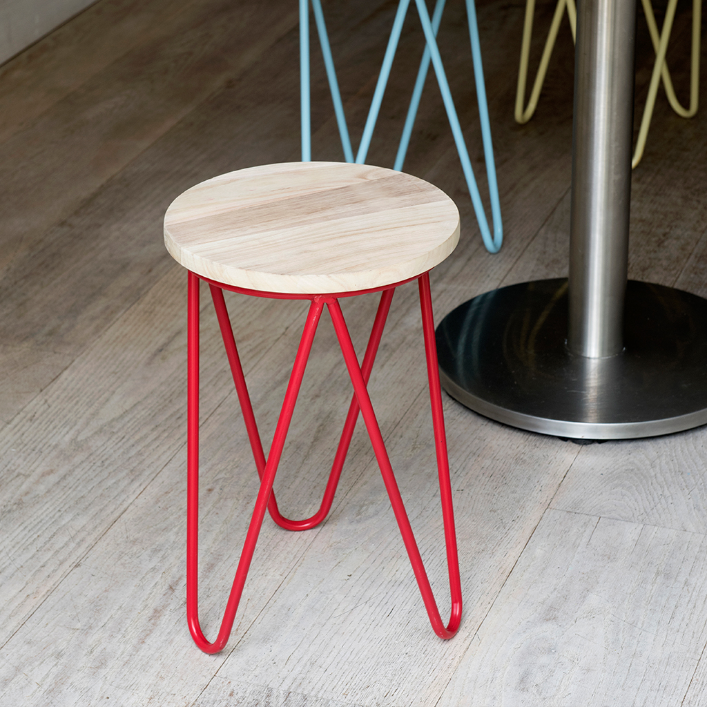 Red Fifties Style Wooden Stool Rex London