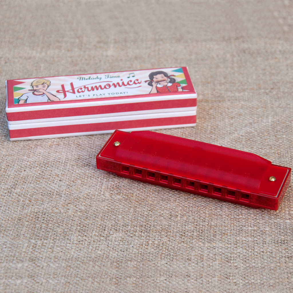 Red Harmonica In Box Rex London