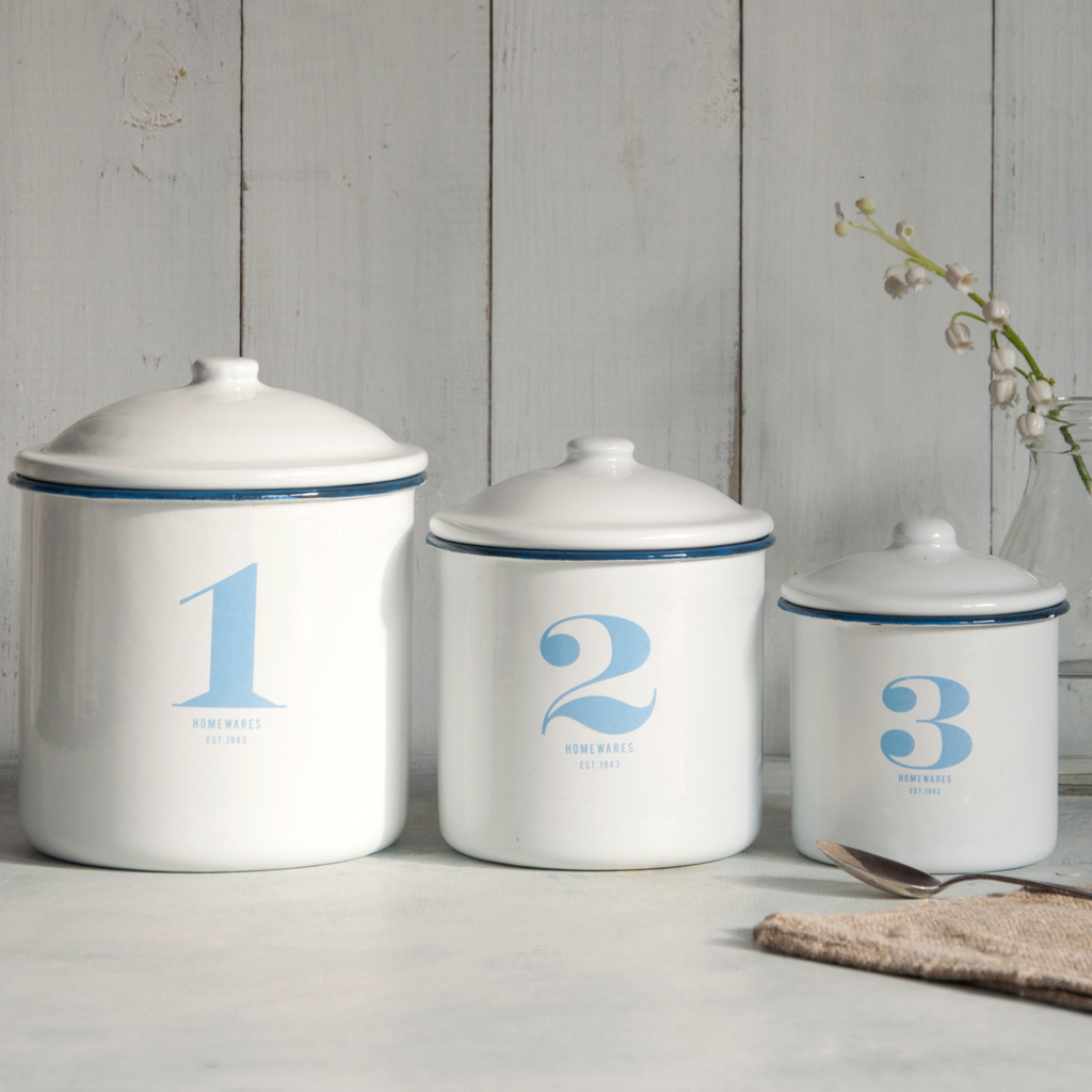 Set Of 3 Stacking Enamel Storage Containers Rex London