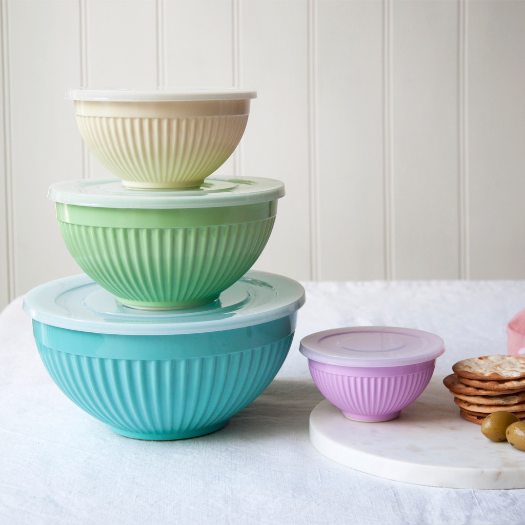 Set Of 4 Ridged Melamine Stacking Bowls With Lids | Rex London ... Set Of 4 Ridged Melamine Stacking Bowls With Lids | Rex London ...