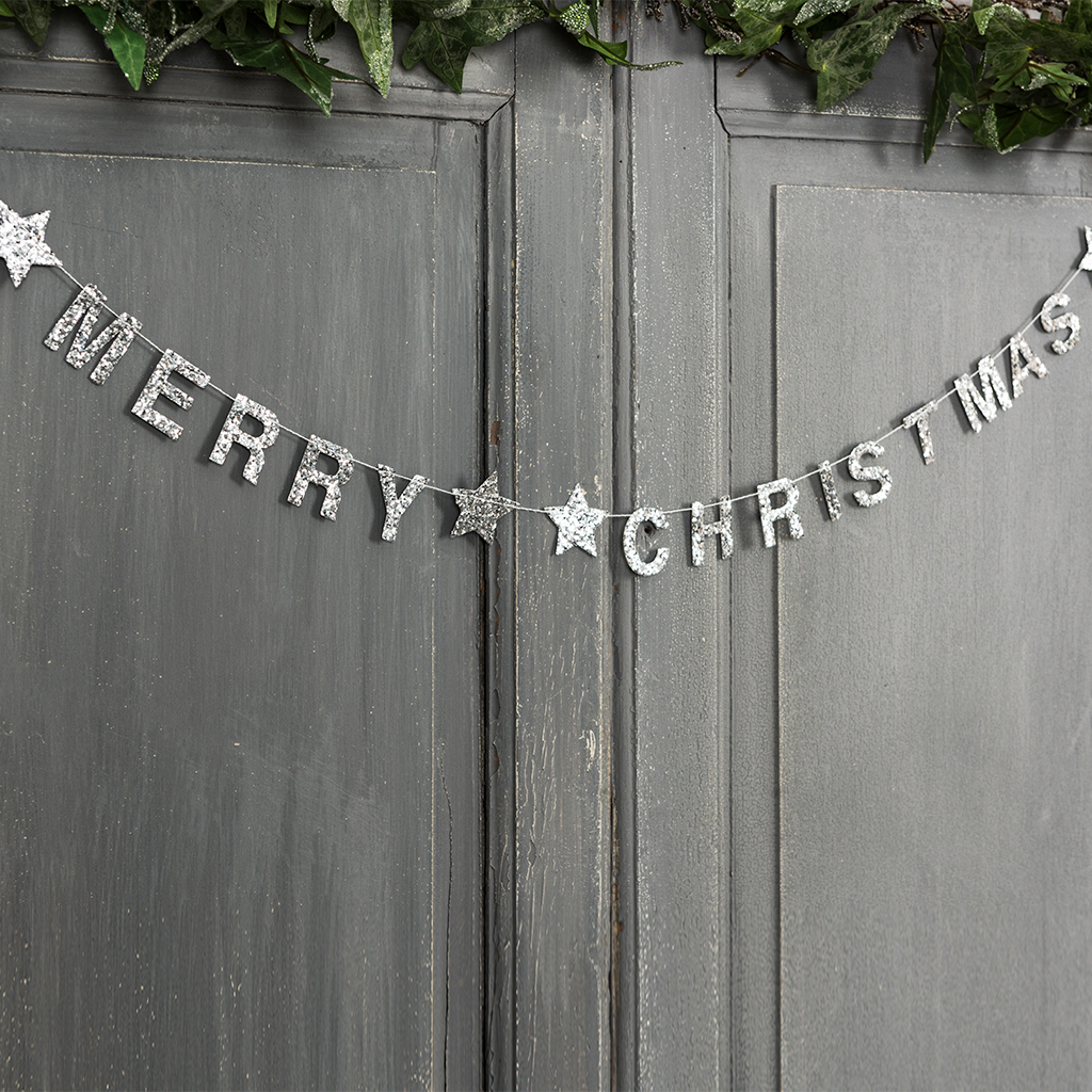 silver merry christmas garland