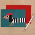 French Sausage Dog Large Card French Sausage Dog Large blank greeting Card with red envelope