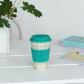Rabbit Bamboo Travel Mug Bunny pattern mint green bamboo travel coffee cup including silicone sleeve and lid