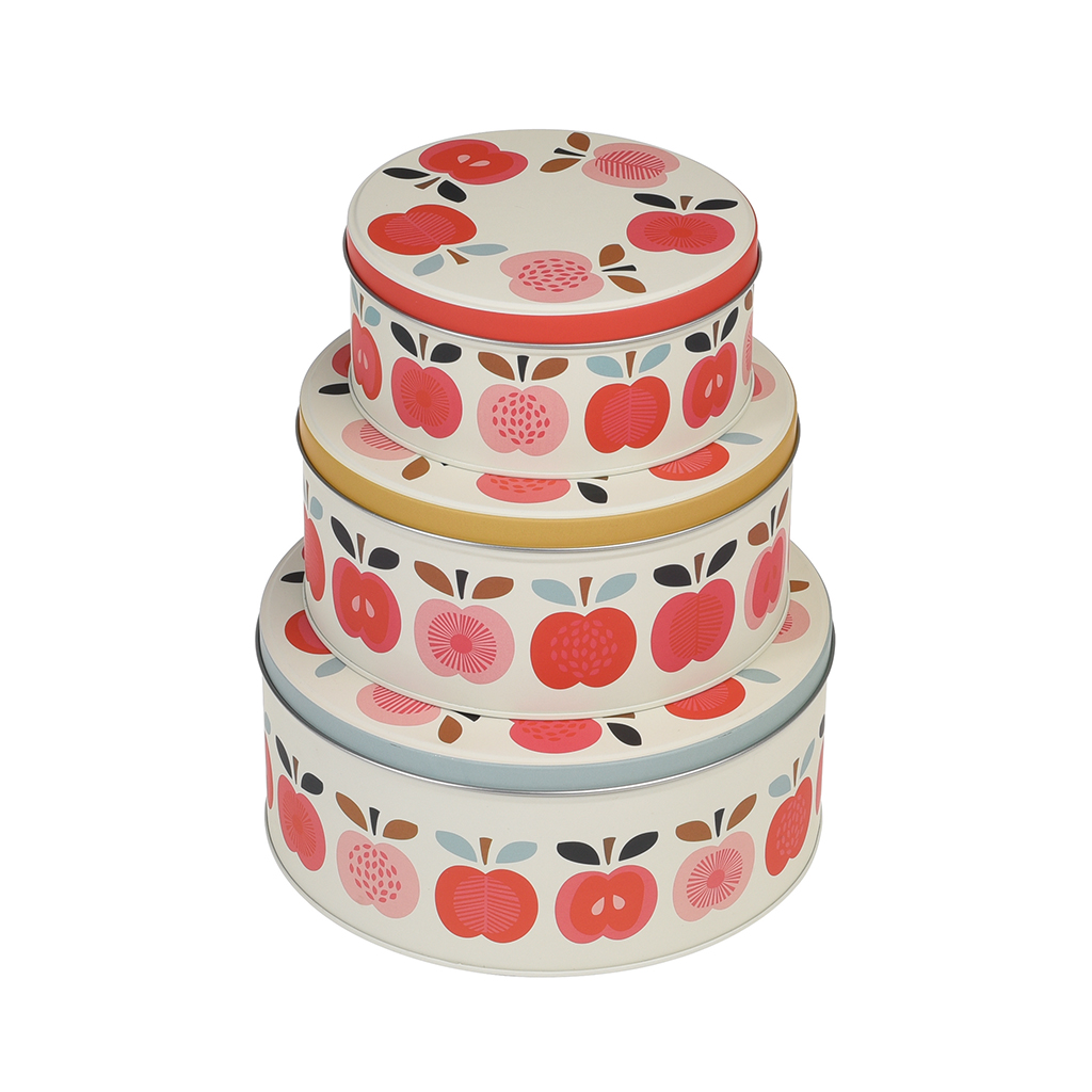 Set Of 3 Vintage Apple Cake Tins Rex London